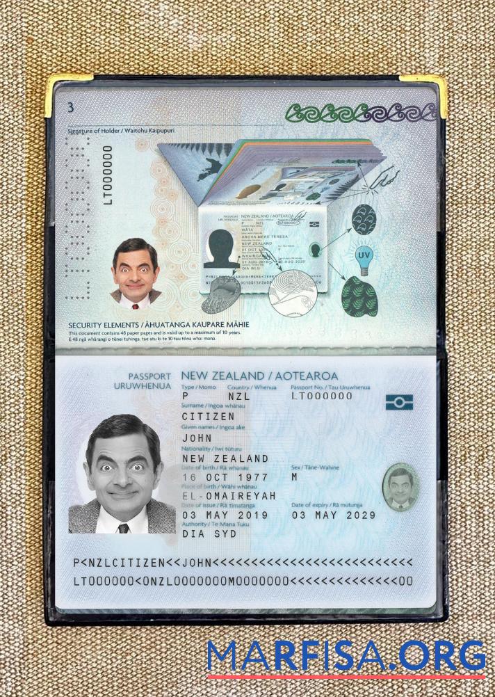 Printable New Zealand passport 2019 present photolook download for verification